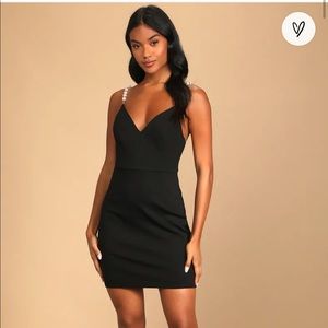 She's Extra Black Pearl Strap Bodycon Mini Dress